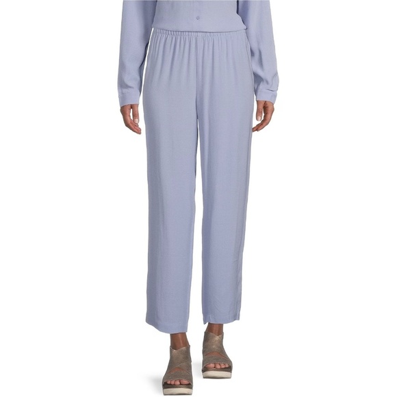NWT Eileen Fisher Silk Georgette Crepe Straight Leg Ankle Pants in Plume… - Picture 1 of 1